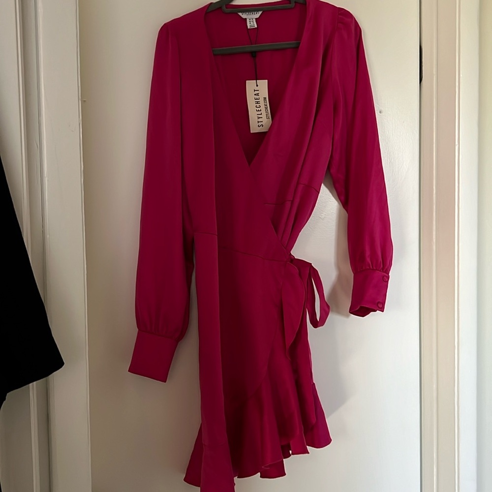 Hot pink wrap dress. Made in Romania. ASOS.